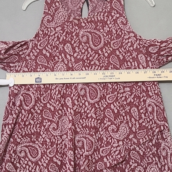 LUCKY‎ BRAND Women's Deep Red High-Low Cold Shoulder Blouse - Size Large - Picture 10 of 16